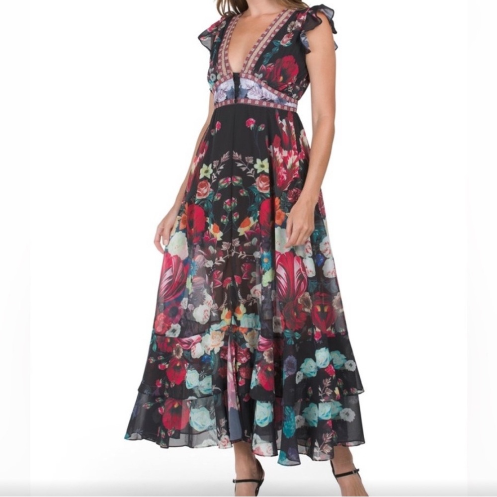Dalia Macphee floral V-Neck Maxi Dress beautiful for weddings